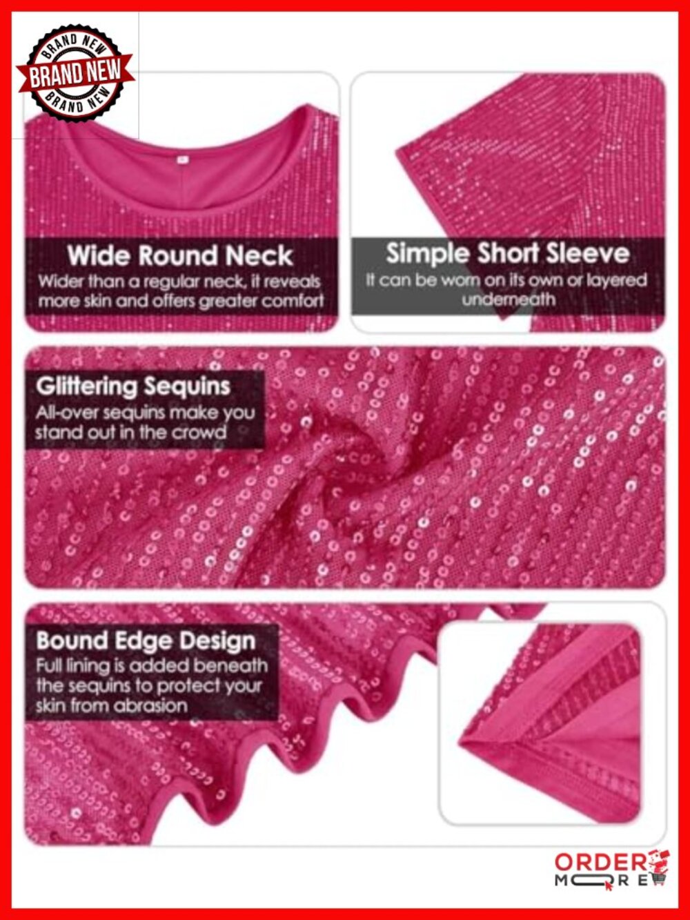 Plus Size Sequin Tunic Tops Crewneck Sparkly Slimming Party Tops View 4